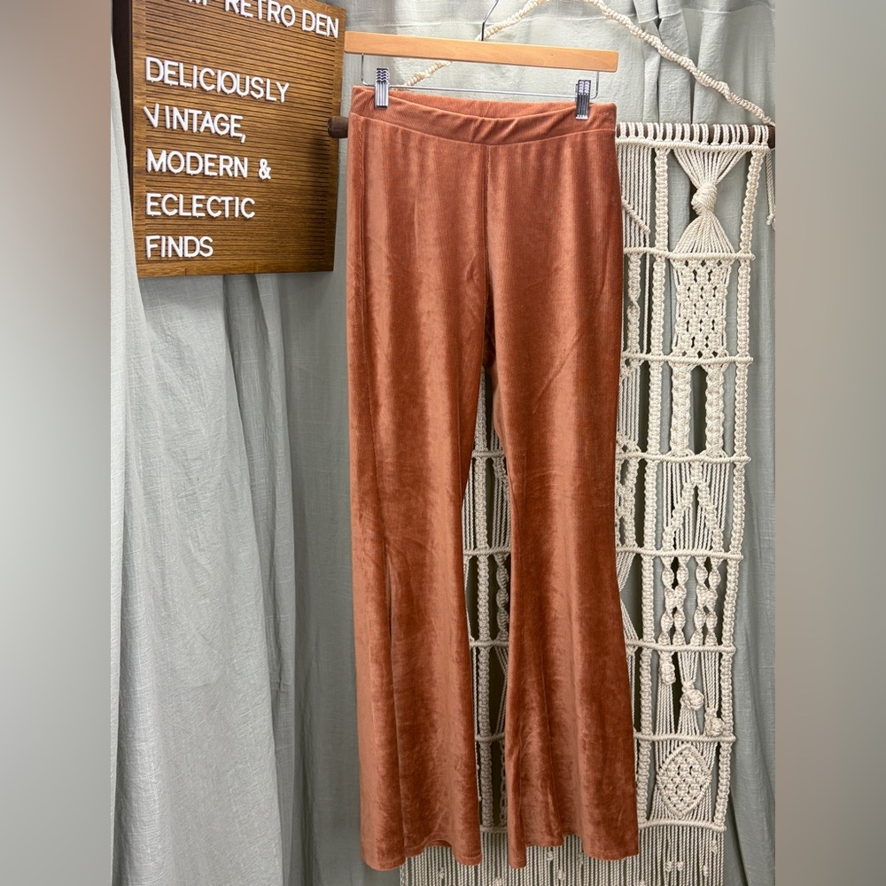 Altar’d State Velvety Ribbed Flared Pants - Rust | Medium
